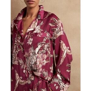 Banana Republic Animal Print Raspberry Long-Sleeve Satin Pajama Top Women's M